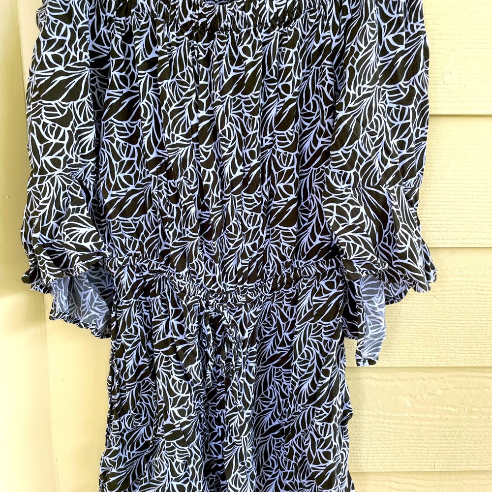 Express Womens Off the Shoulder Shorts Romper Green Small Olive Leaves Ruffle - Picture 16 of 16